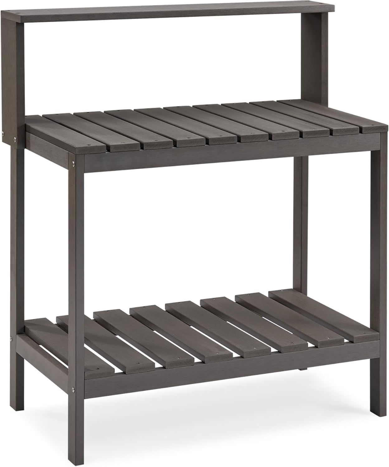 Psilvam Potting Bench, Poly Lumber Potting Table with Removable Stainless Steel Sink and Open Shelves